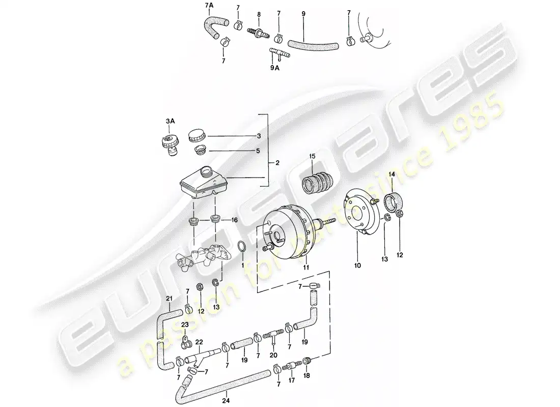 porsche 1979 (924) reservoir - brake booster parts diagram