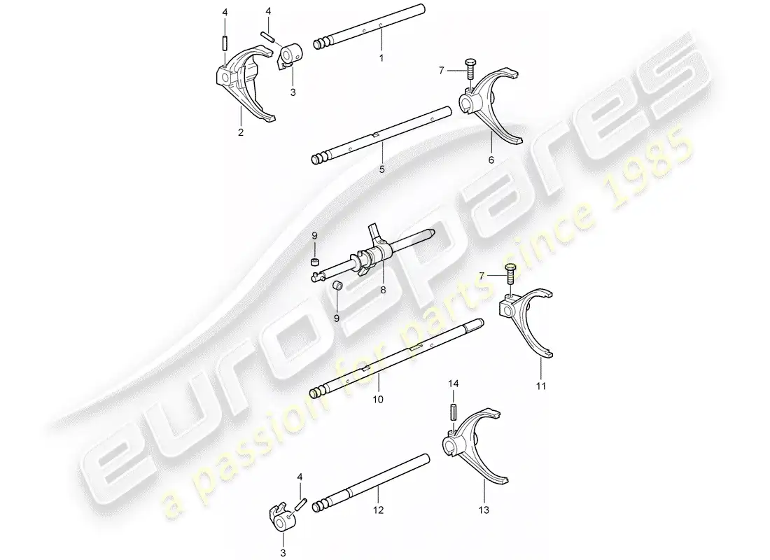 porsche 2009 997-2 turbo / gt2 selector shaft parts diagram