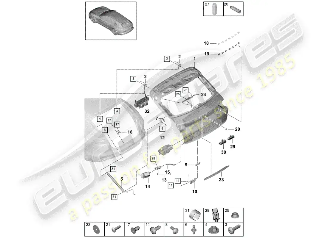 porsche 2017 (panamera 971-1) rear trunk lid part diagram