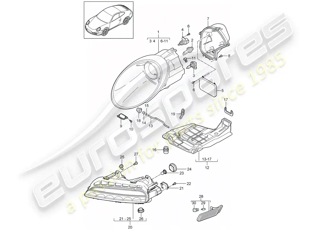 porsche 2011 (997-2) headlamp parts diagram