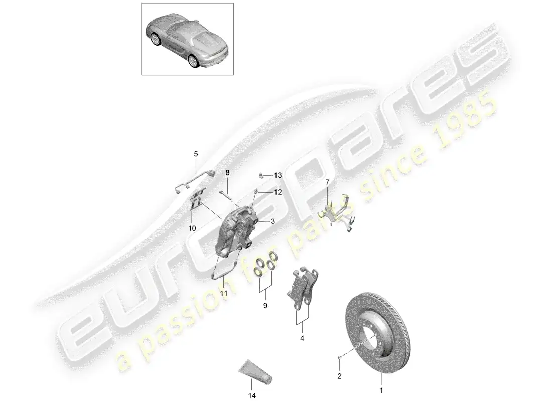 porsche 2016 (981 boxster spyder) disc brakes parts diagram