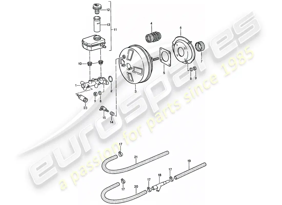 porsche 1986 (924s) brake master cylinder - brake booster - reservoir parts diagram