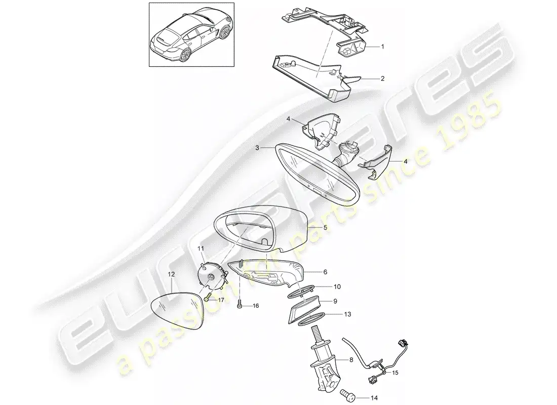 porsche 2014 (panamera 970) rear view mirror inner parts diagram