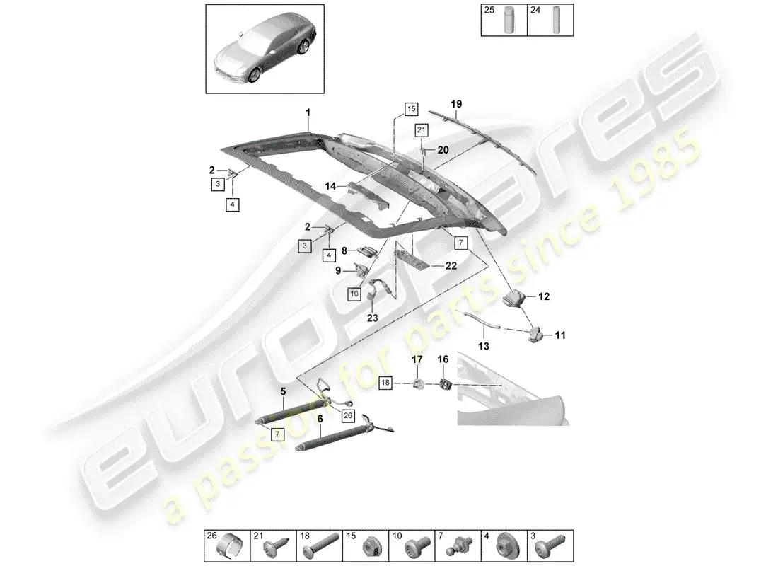porsche 2020 (panamera 971-1) rear trunk lid parts diagram