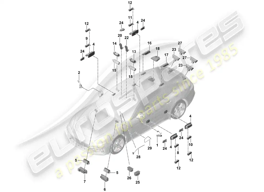 porsche 2019 (panamera 971-1) interior light parts diagram