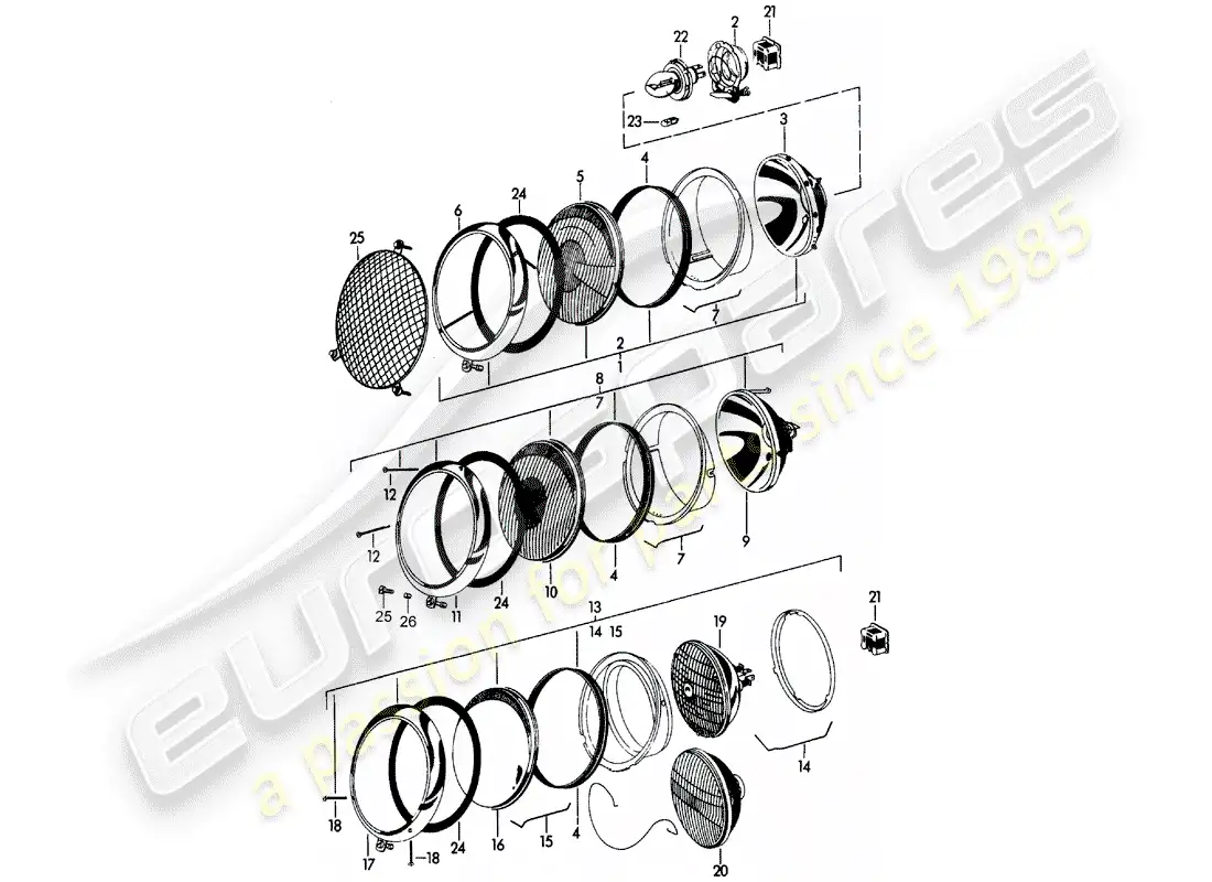 porsche 1961 (356b/356c) headlamp parts diagram