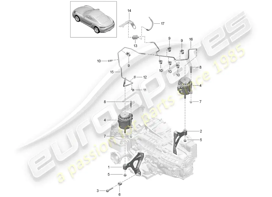 porsche 2019 (718 cayman) gearbox mounting parts diagram