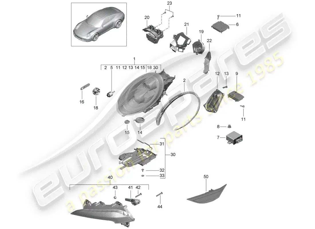porsche 2015 (991-1) headlamp parts diagram