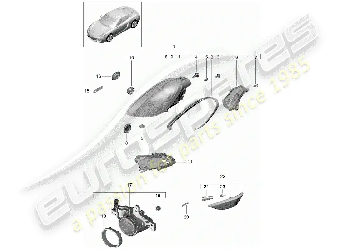 porsche 2016 (981 cayman) headlamp parts diagram