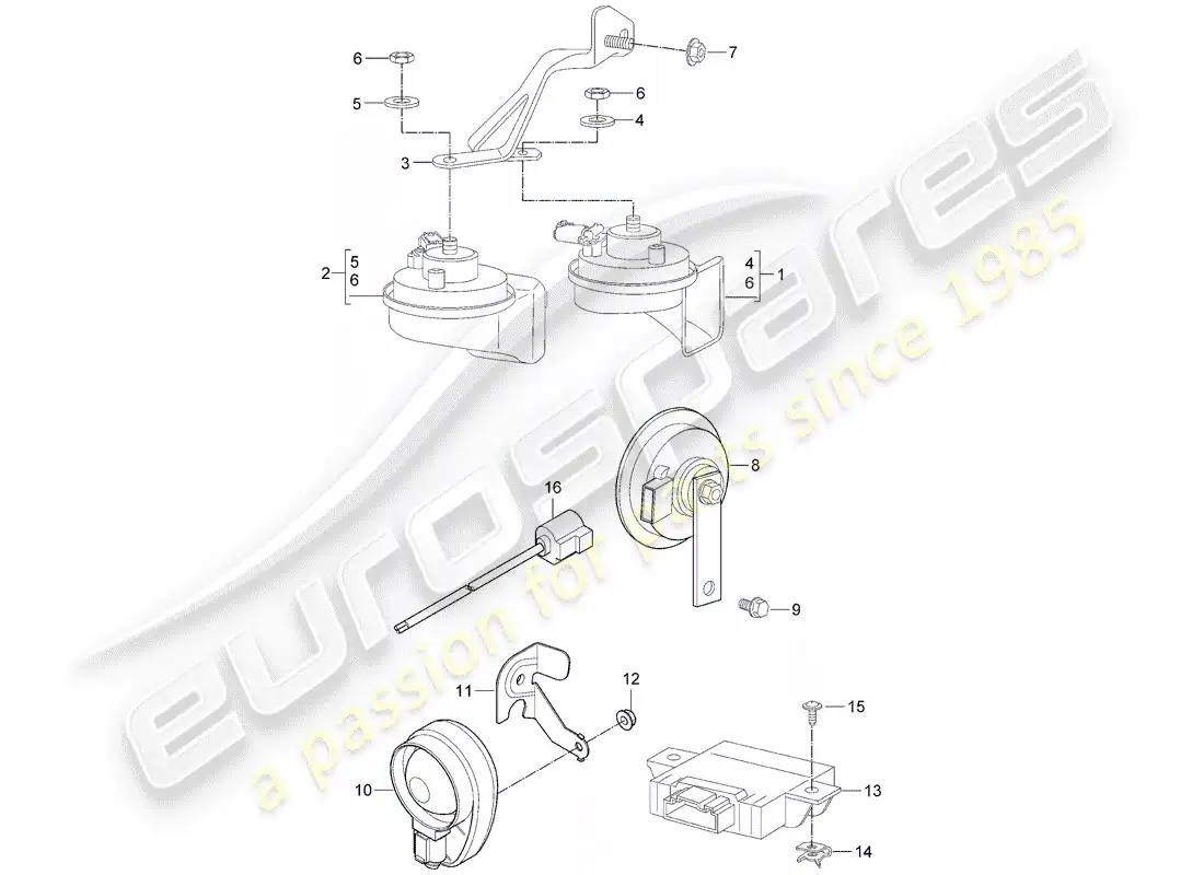 porsche 2011 (987 boxster) fanfare horn parts diagram