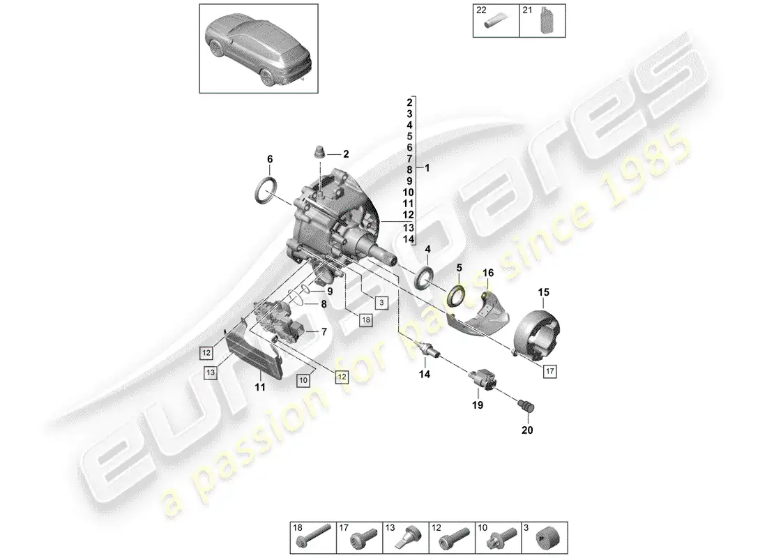 porsche 2019 (cayenne e3 9ya/9yb) transfer box parts diagram