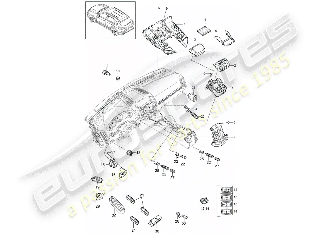 porsche 2011 (cayenne e2 92a) switch parts diagram