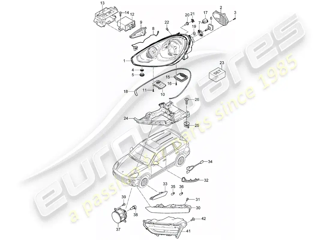 porsche 2011 (cayenne e2 92a) headlamp parts diagram