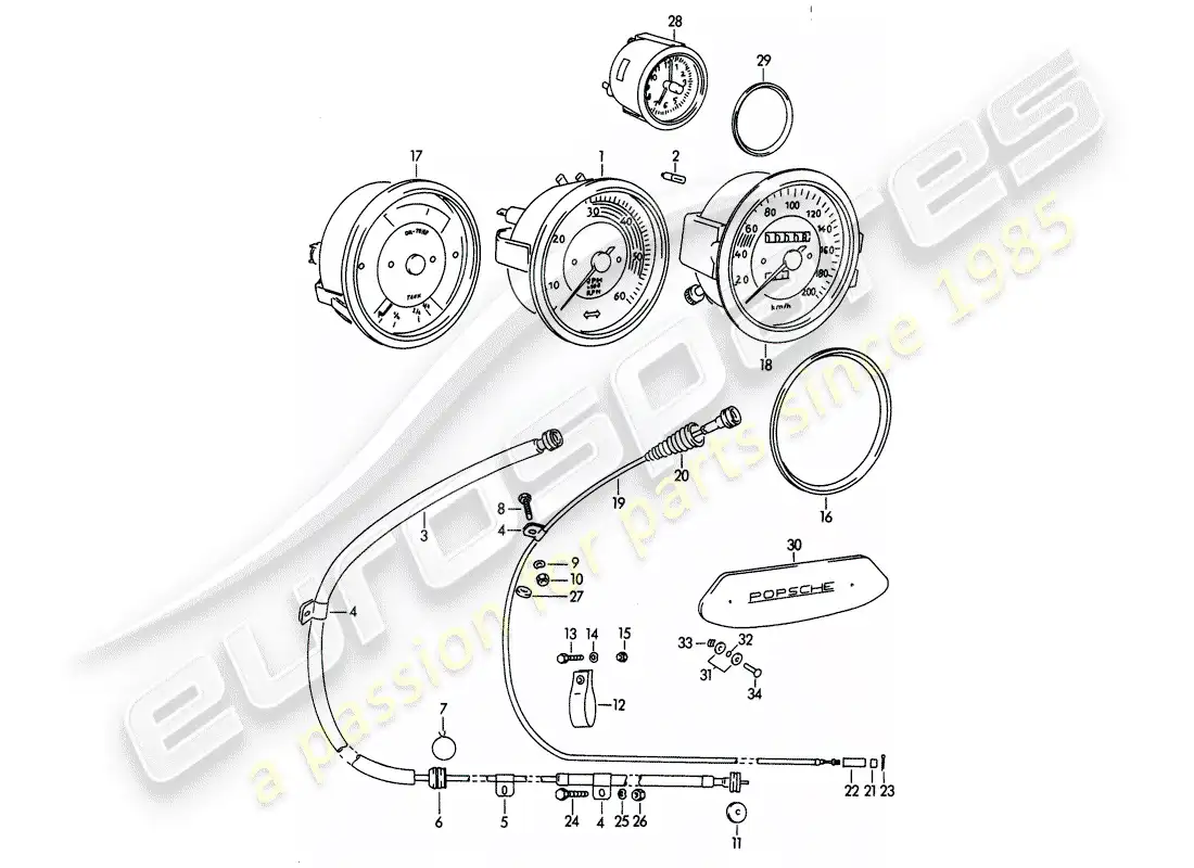 porsche 1963 (356b/356c) instruments - mechanical parts diagram