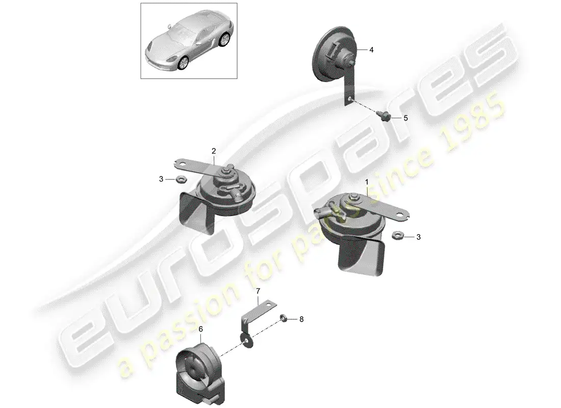 porsche 2019 (718 cayman) fanfare horn parts diagram