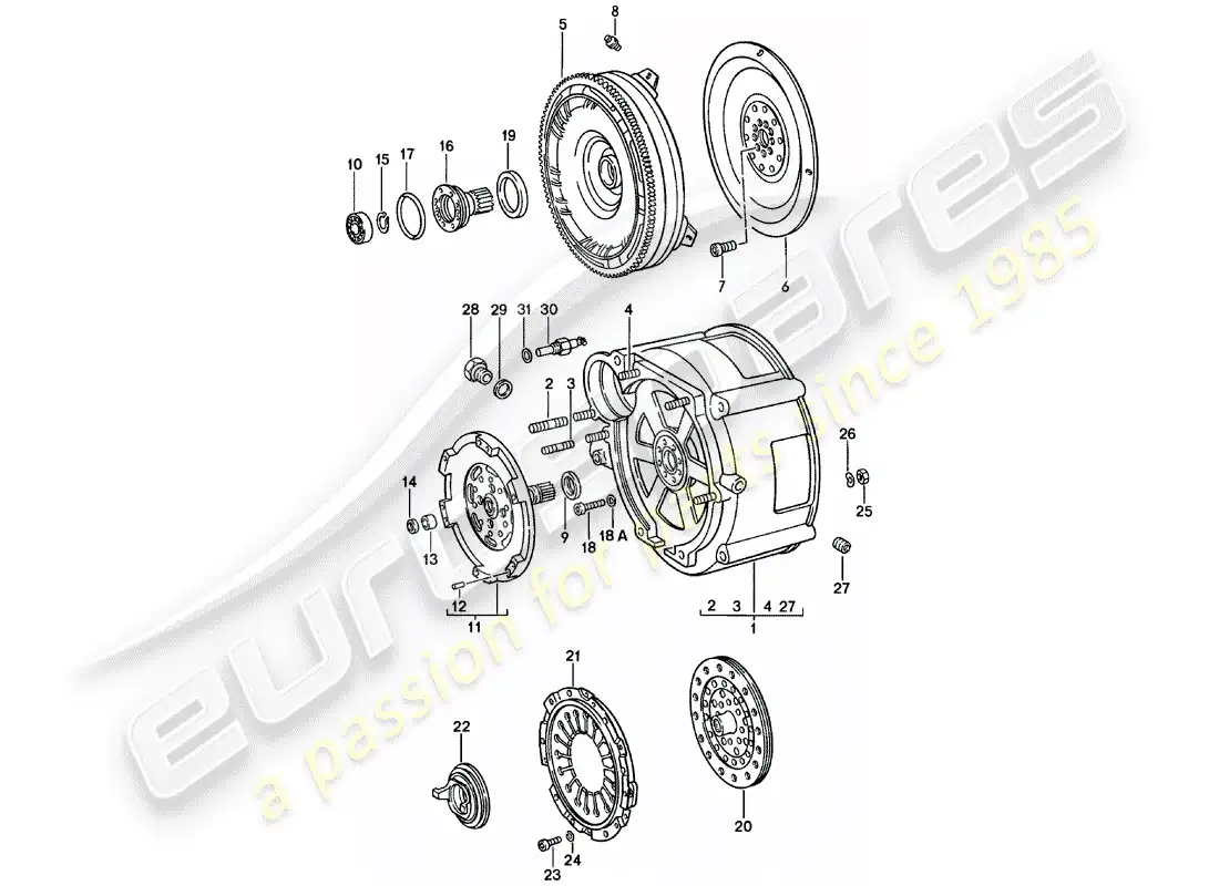 porsche 1982 (911) torque converter - converter housing - spm parts diagram