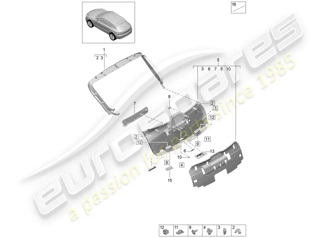 porsche 2020 (macan) trim panel for hatch gate parts diagram