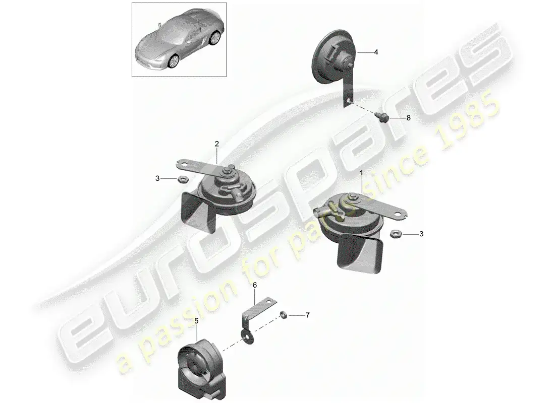 porsche 2016 (981 boxster spyder) fanfare horn parts diagram