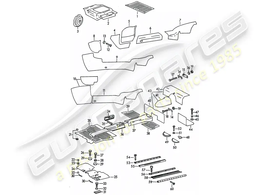porsche 1963 (356b/356c) trims - footwell parts diagram