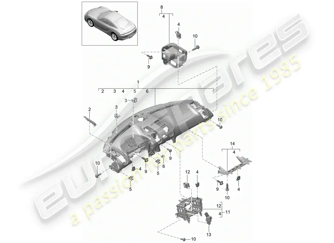 porsche 2016 (981 cayman) dash panel trim parts diagram
