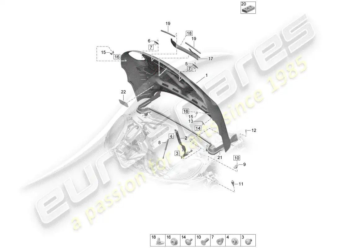 porsche 2020 (macan) hood part diagram