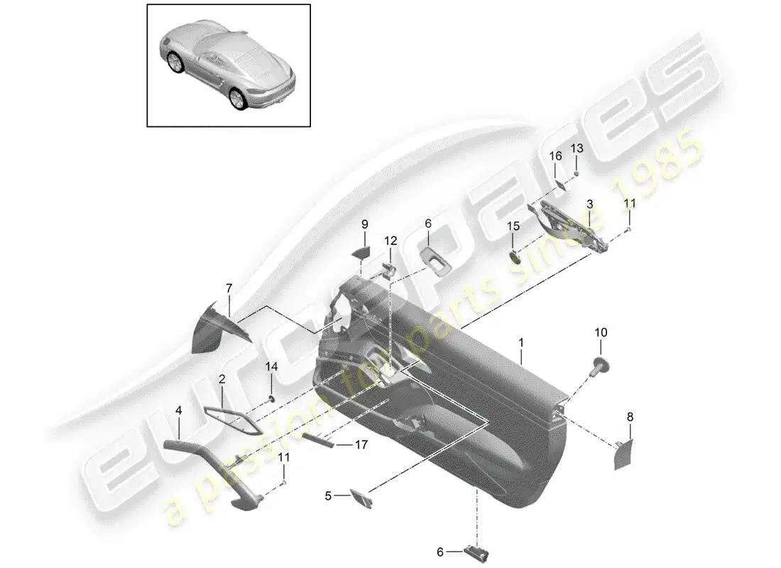 porsche 2019 (718 cayman) door panel parts diagram