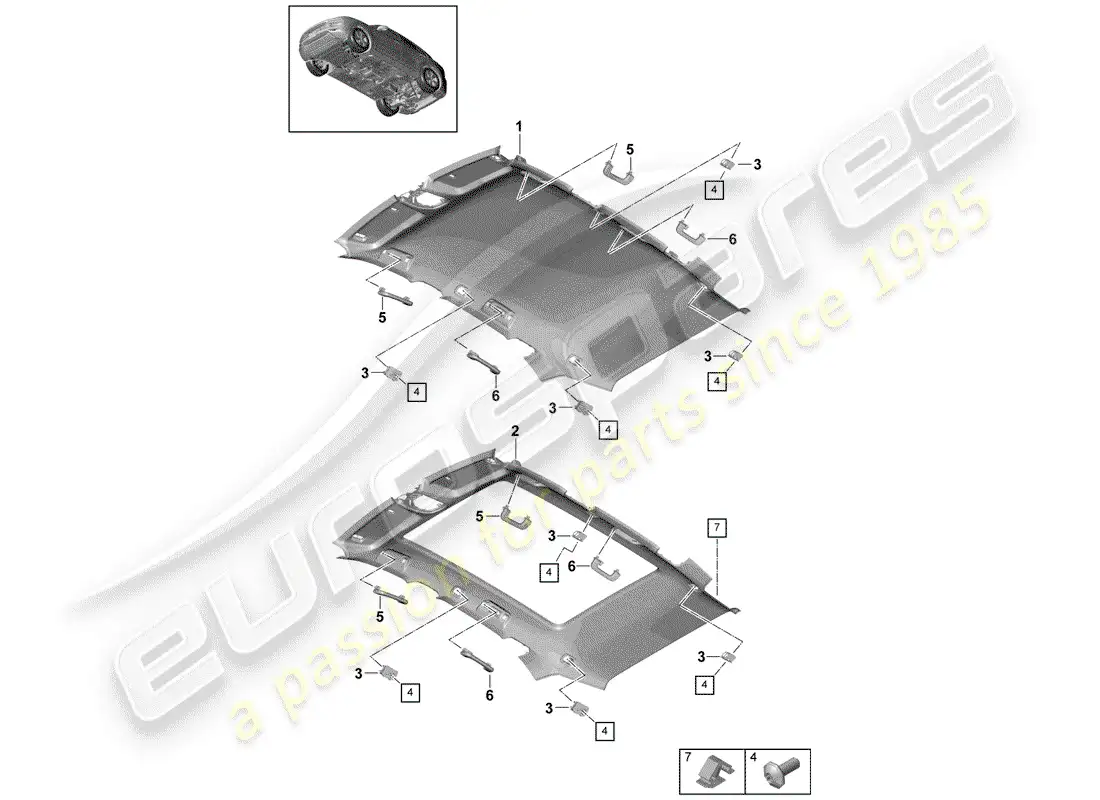 porsche 2020 (cayenne e3 9ya/9yb) roof trim panel part diagram