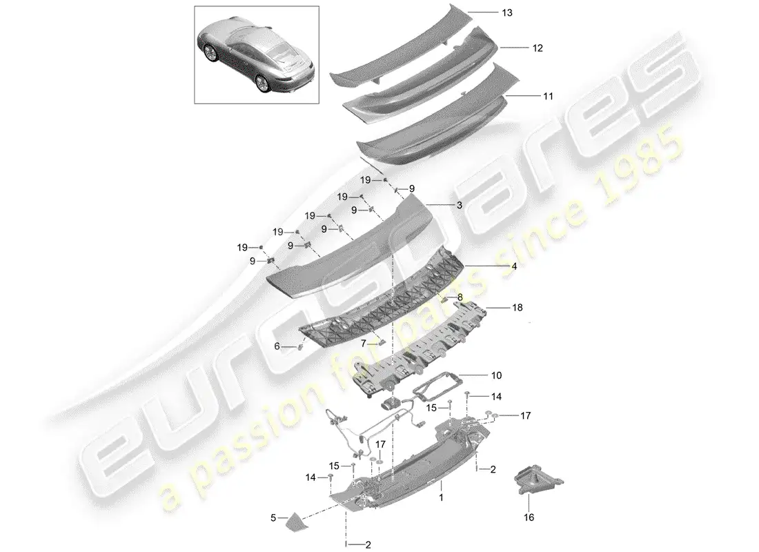 porsche 2015 (991-1) rear spoiler parts diagram