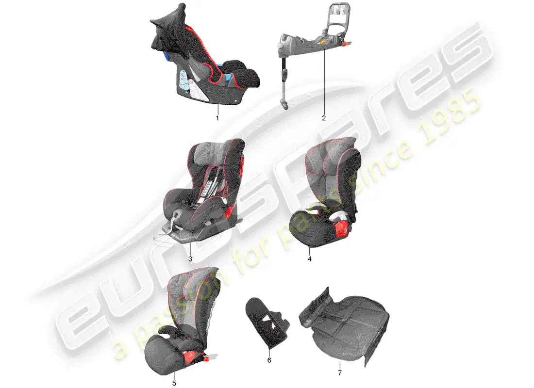 porsche 2015 (tequipment 98x/99x) child seat parts diagram