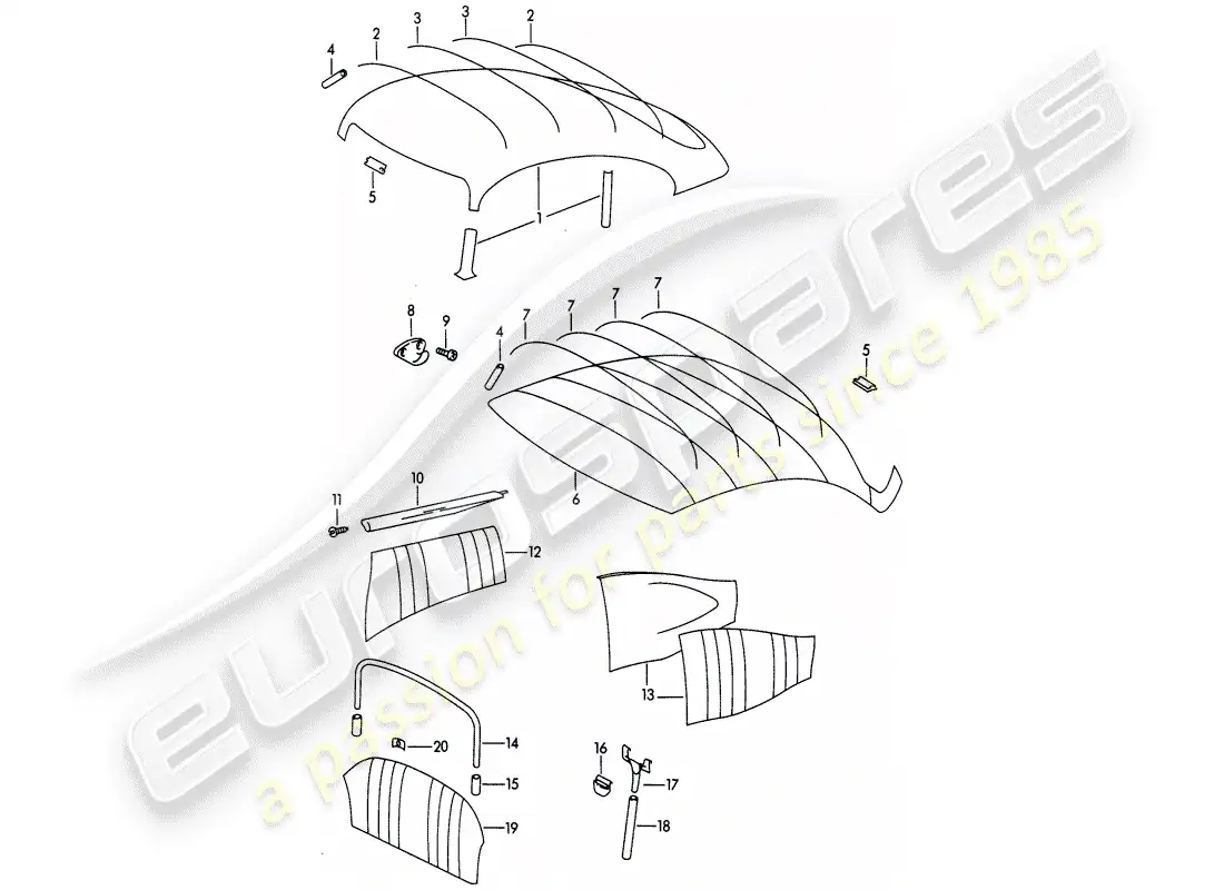 porsche 1962 (356b/356c) trims - interior equipment parts diagram