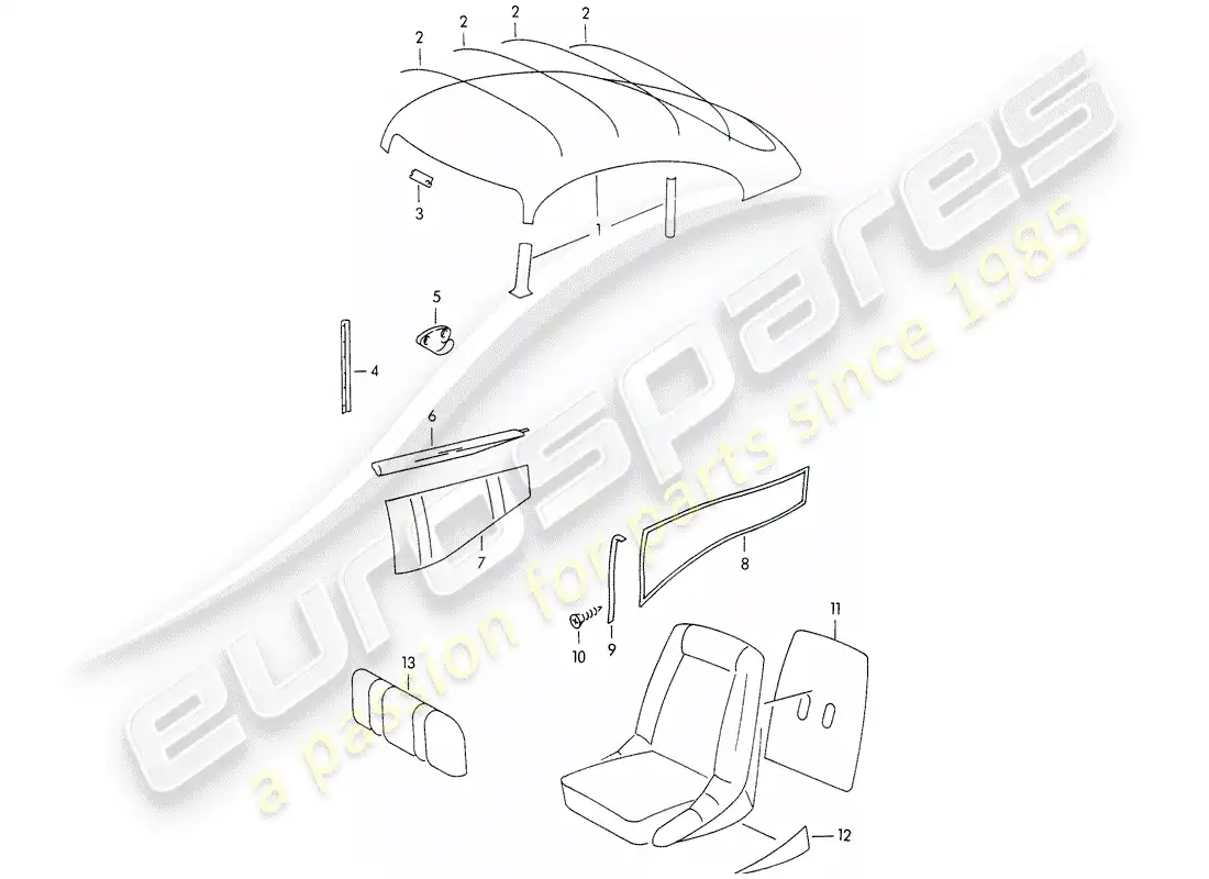 porsche 1954 (356/356a) trims - interior equipment parts diagram