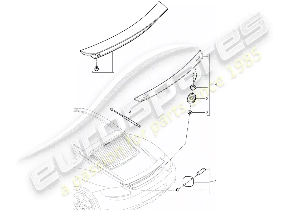 porsche 2007 (987 cayman) rear spoiler parts diagram