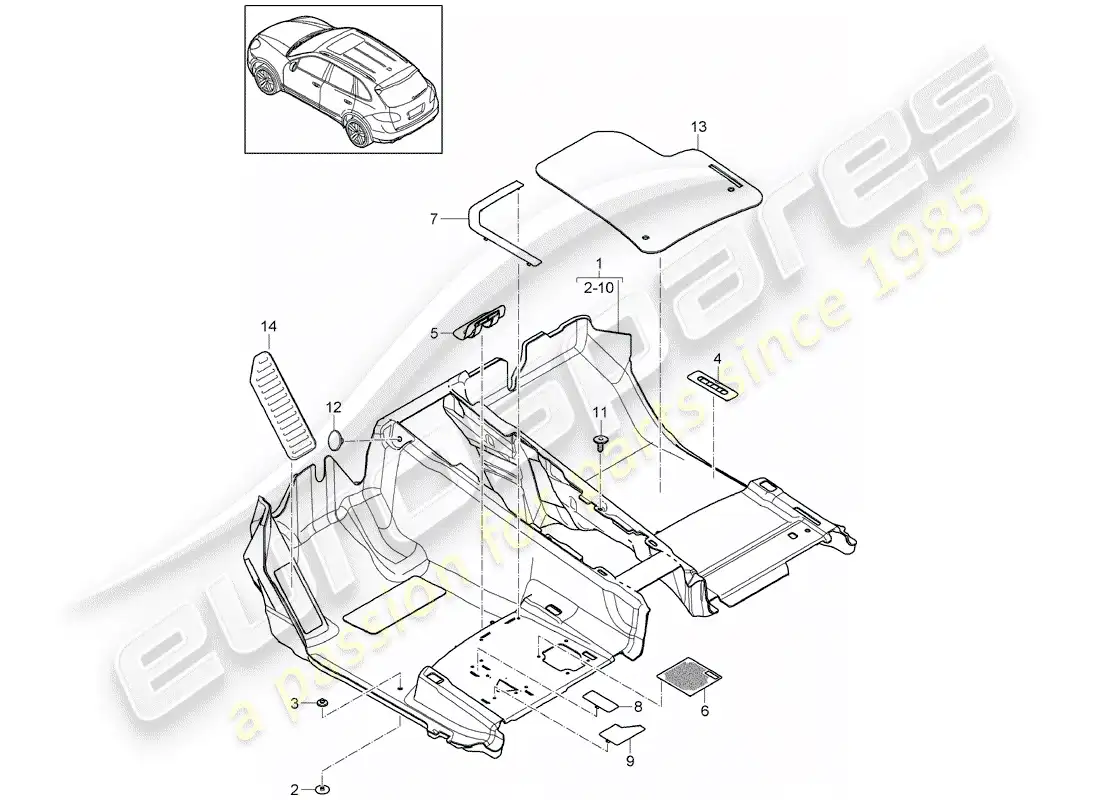 porsche 2014 (cayenne e2 92a) floor cover part diagram