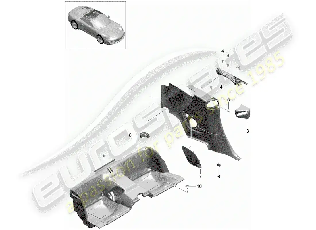 porsche 2014 (991-1) quarter trim panel parts diagram