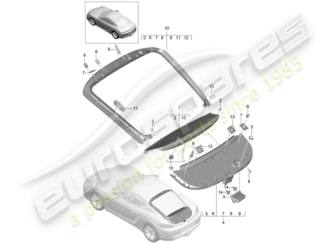 porsche 2019 (718 cayman) lining part diagram