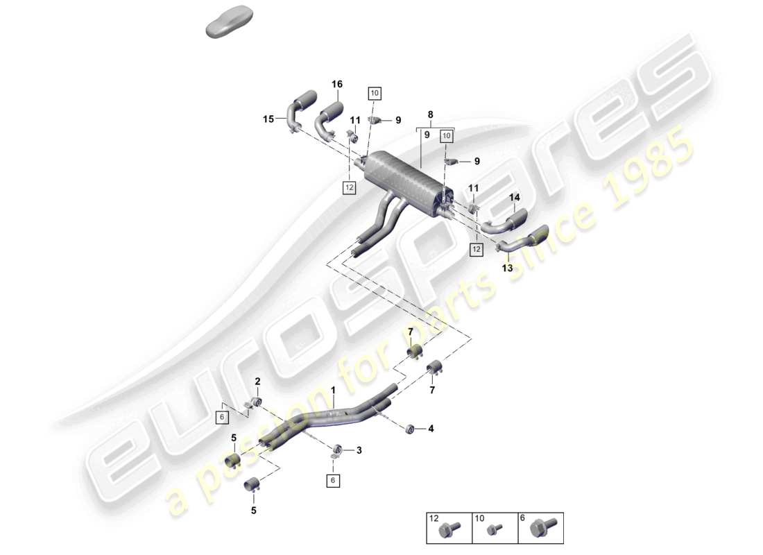 porsche 2023 (cayenne e3 pa) exhaust system sport version front silencer rear silencer tailpipe part diagram