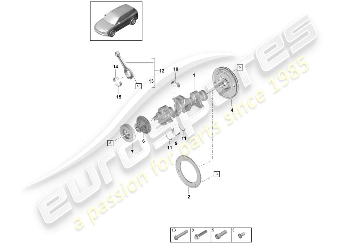 porsche 2023 (cayenne e3 9ya/9yb) crankshaft conrod vibration damper part diagram