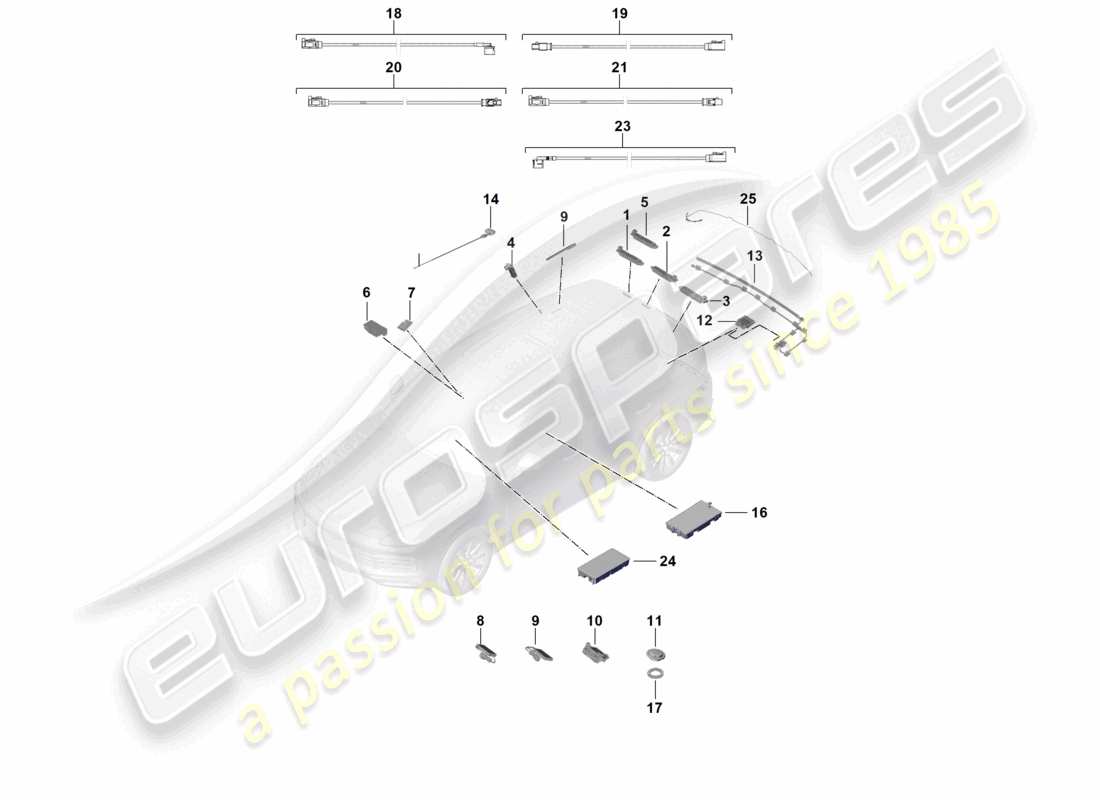 porsche 2024 (cayenne e3 9ya/9yb) aerial amplifier aerial connection line data connection line part diagram