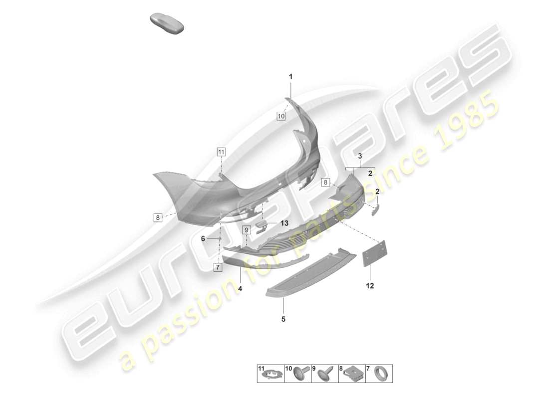 porsche 2022 (taycan 9j1-1) bumper rear sport design package part diagram