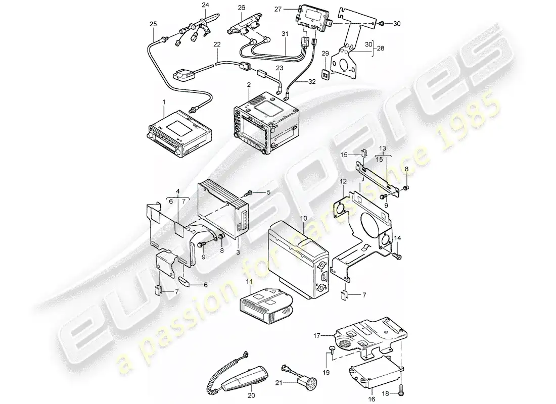 porsche 2004 (986 boxster) radio unit - amplifier - navigation system - telephone - d - mj 2003>> parts diagram