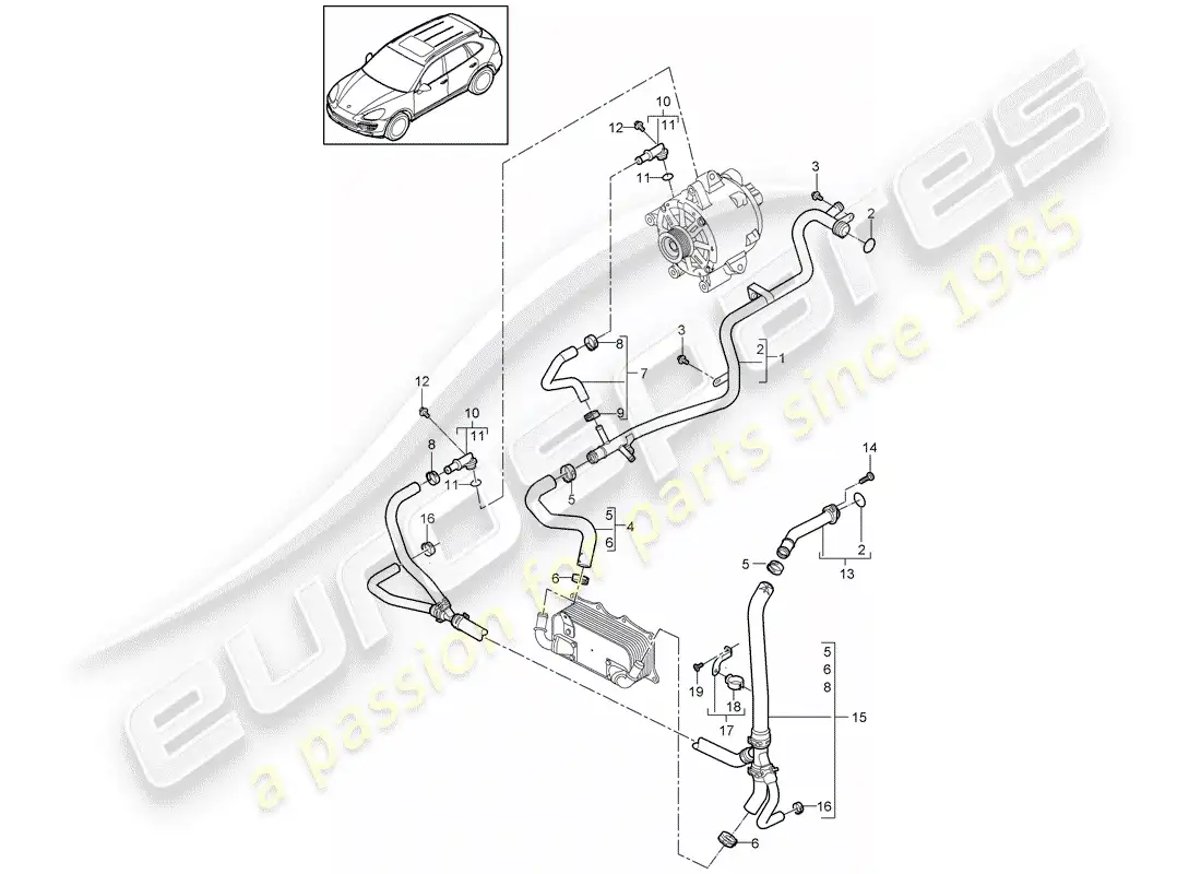 porsche 2014 (cayenne e2 92a) water cooling part diagram