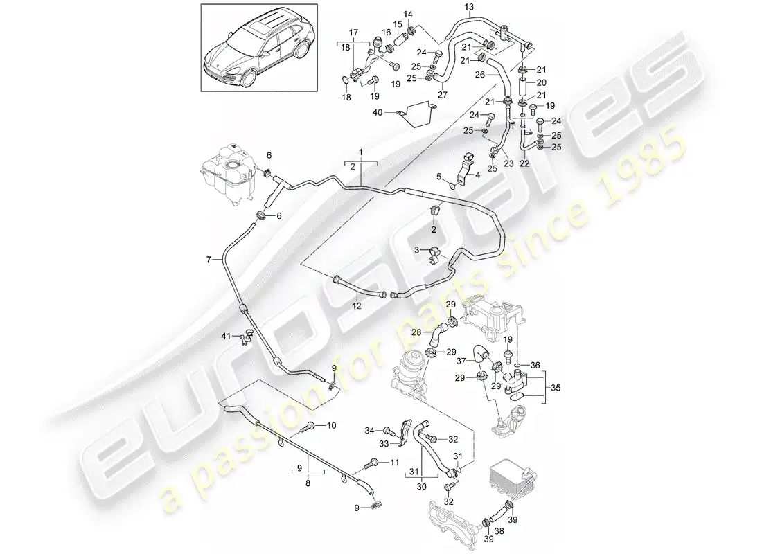 porsche 2014 (cayenne e2 92a) water cooling part diagram