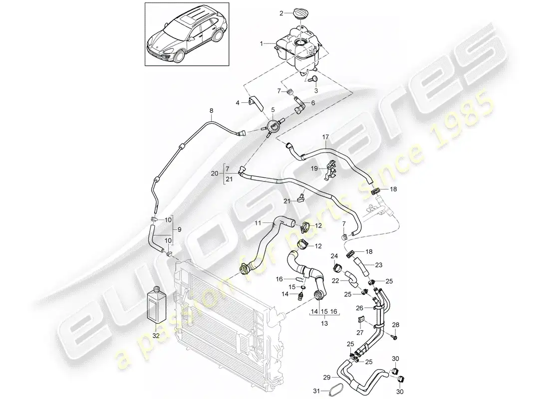 porsche 2013 (cayenne e2 92a) water cooling parts diagram