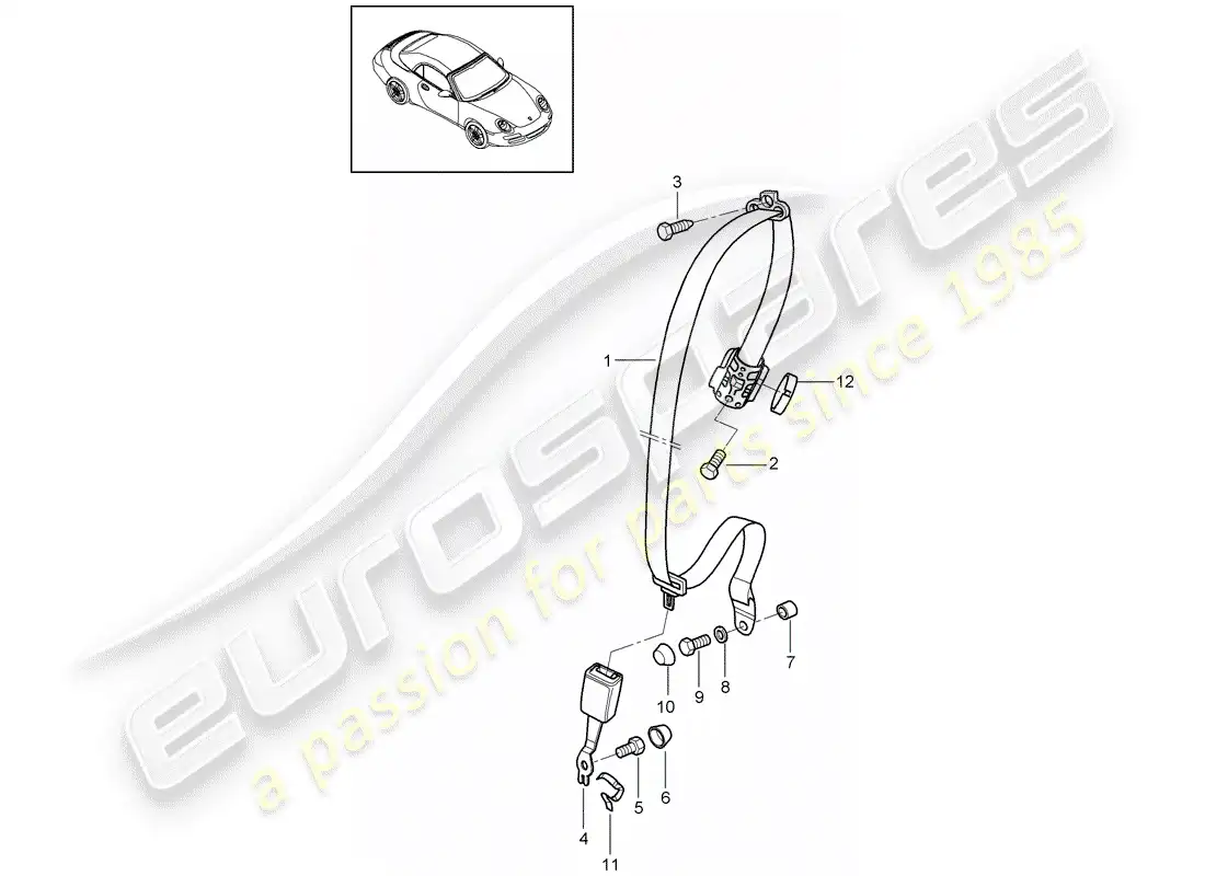 porsche 2012 (997-2) seat belt parts diagram