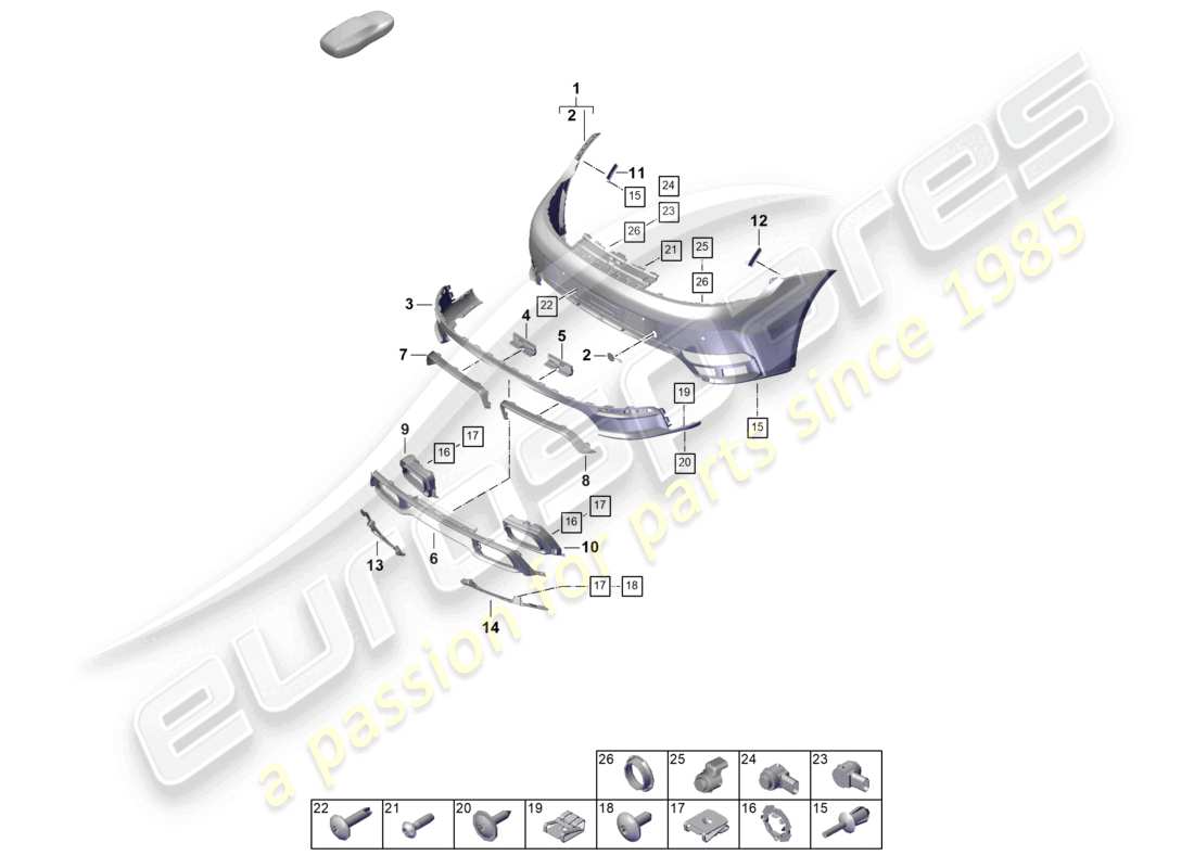 porsche 2024 (992-2) bumper rear sport design package part diagram