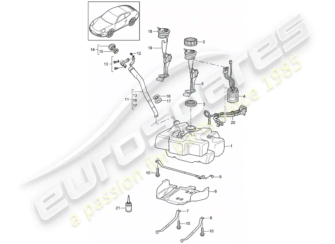 porsche 2012 (997-2) fuel tank parts diagram