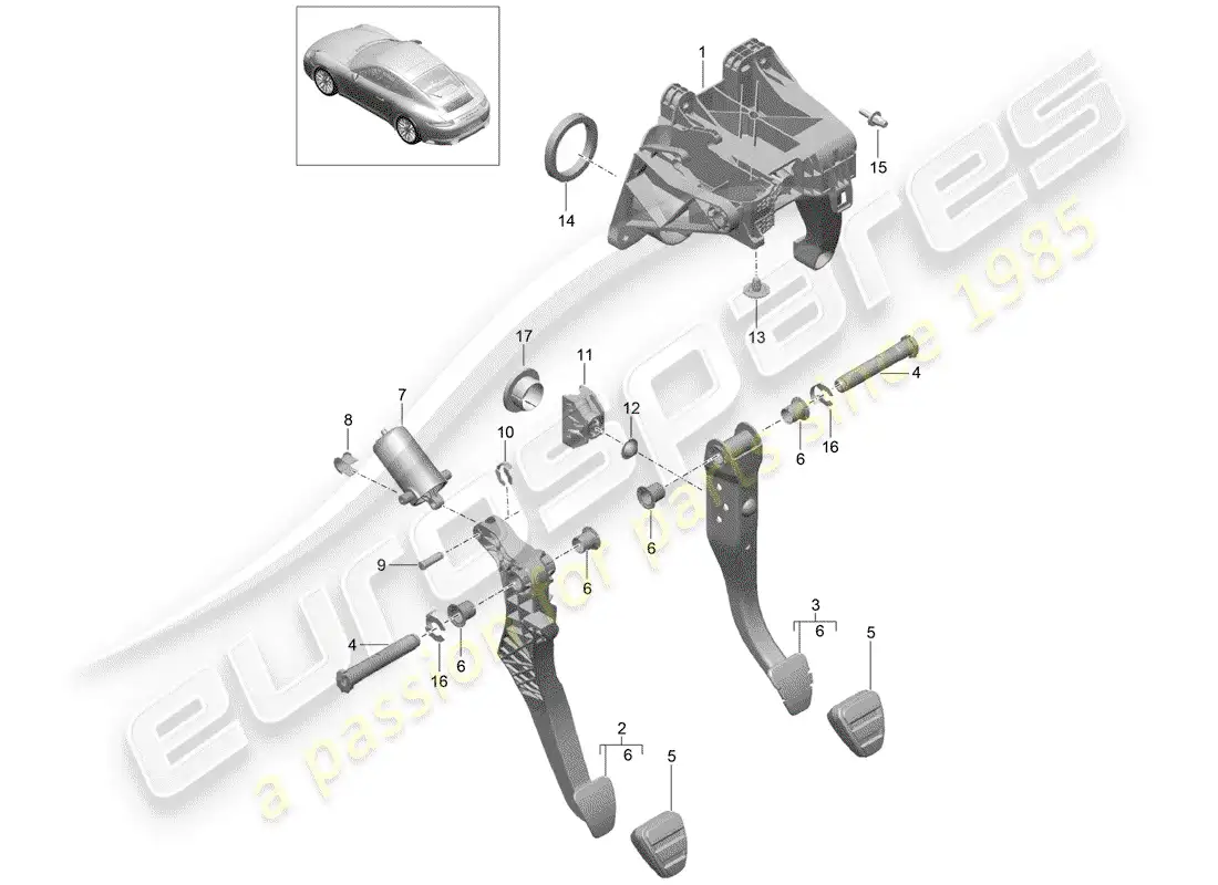 porsche 2020 (991-2) brake and acc. pedal assembly parts diagram