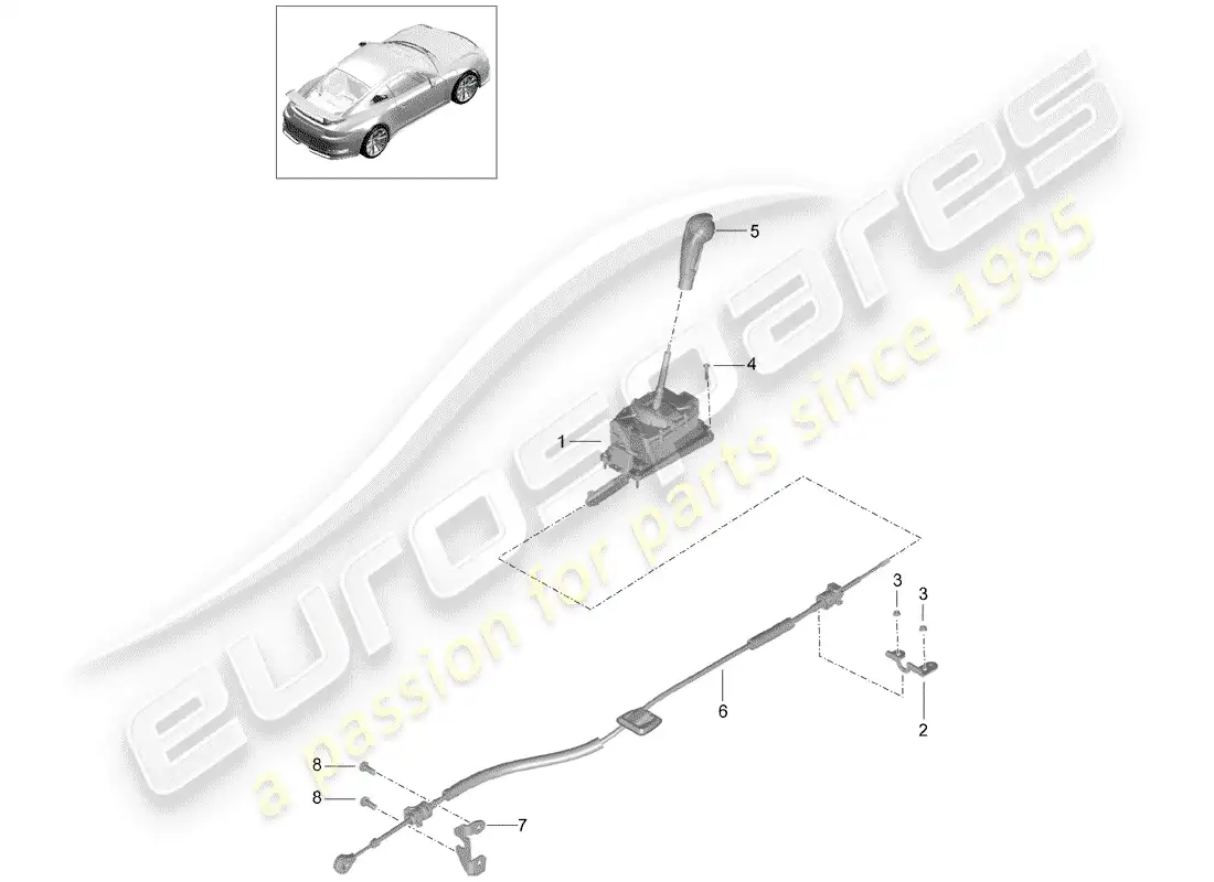 porsche 2016 (991-1 r/gt3/rs) selector lever parts diagram
