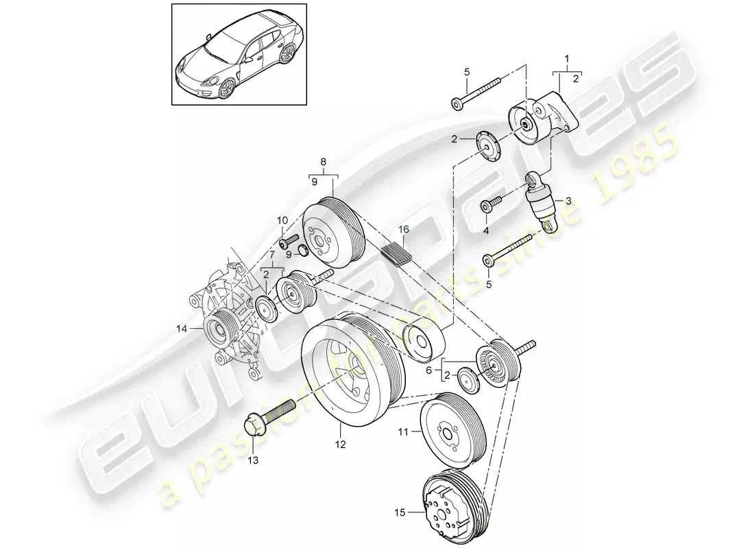 porsche 2014 (panamera 970) belt tensioner parts diagram