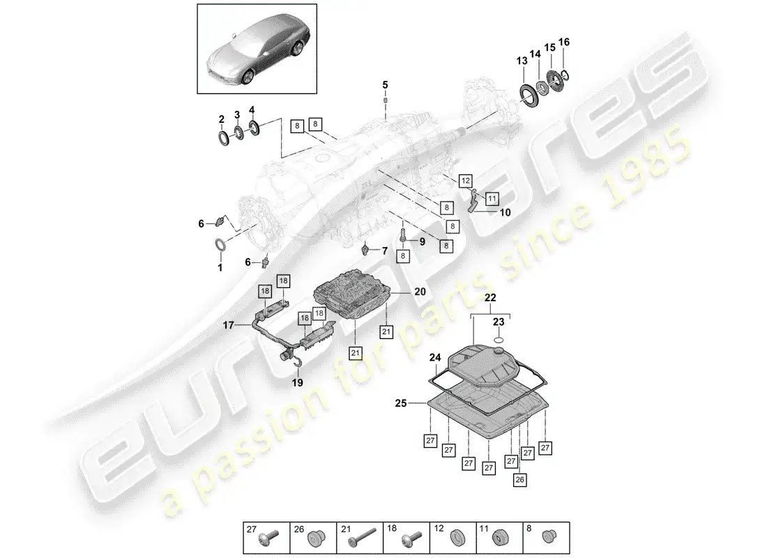 porsche 2017 (panamera 971-1) 8-speed dual clutch gearbox parts diagram